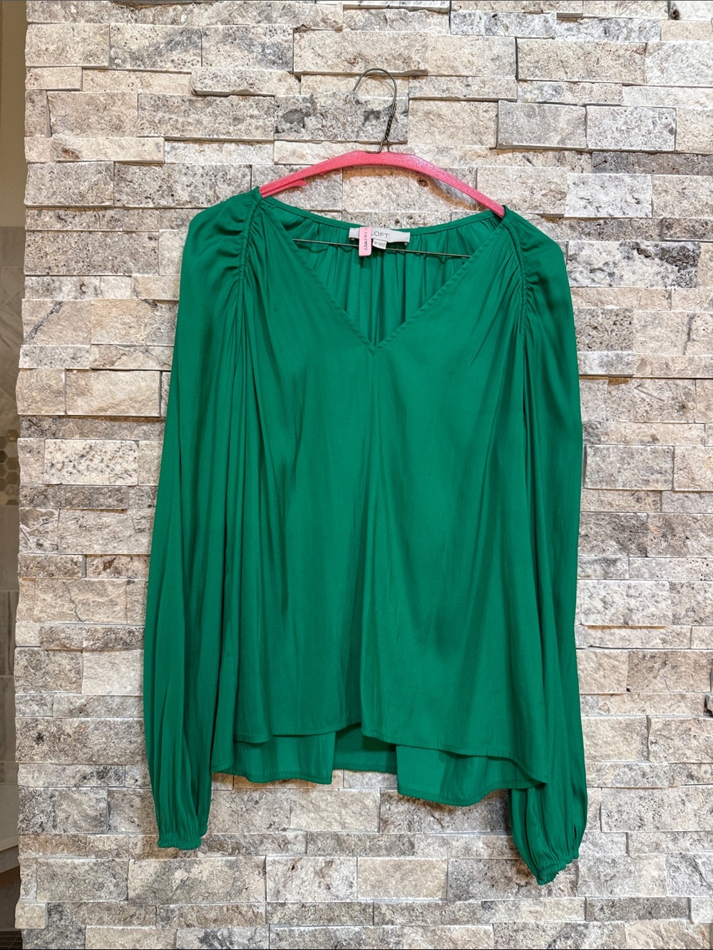 LOFT Emerald Green V-Neck Long Sleeve Blouse